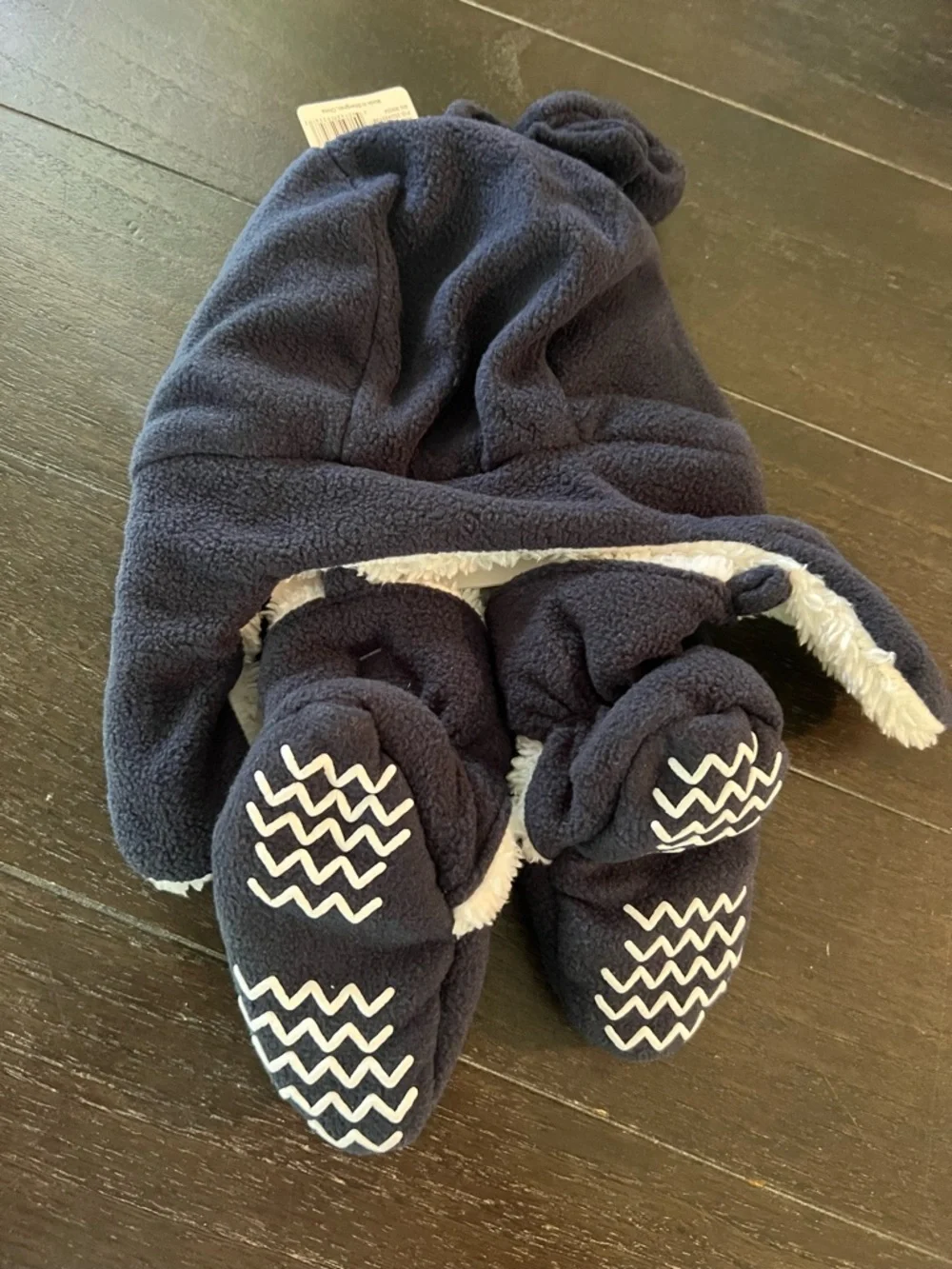 Hudson Baby Toddler 18-24M Navy Fleece Hat, Slippers & Mittens Set